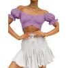 imageLYANER Womens Ruffle Short Sleeve Tie Up Back Crop Top Off Shoulder Bardot BlouseLight Violet