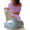 imageLYANER Womens Ruffle Short Sleeve Tie Up Back Crop Top Off Shoulder Bardot BlouseLight Violet
