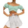 imageLYANER Womens Ruffle Short Sleeve Tie Up Back Crop Top Off Shoulder Bardot BlouseMint Green