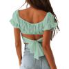imageLYANER Womens Ruffle Short Sleeve Tie Up Back Crop Top Off Shoulder Bardot BlouseMint Green