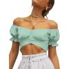 imageLYANER Womens Ruffle Short Sleeve Tie Up Back Crop Top Off Shoulder Bardot BlouseMint Green