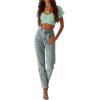 imageLYANER Womens Ruffle Short Sleeve Tie Up Back Crop Top Off Shoulder Bardot BlouseMint Green
