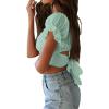imageLYANER Womens Ruffle Short Sleeve Tie Up Back Crop Top Off Shoulder Bardot BlouseMint Green