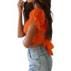 imageLYANER Womens Ruffle Short Sleeve Tie Up Back Crop Top Off Shoulder Bardot BlouseNeon Orange