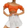 imageLYANER Womens Ruffle Short Sleeve Tie Up Back Crop Top Off Shoulder Bardot BlouseNeon Orange