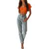 imageLYANER Womens Ruffle Short Sleeve Tie Up Back Crop Top Off Shoulder Bardot BlouseNeon Orange
