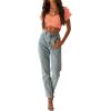 imageLYANER Womens Ruffle Short Sleeve Tie Up Back Crop Top Off Shoulder Bardot BlouseOrange