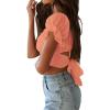 imageLYANER Womens Ruffle Short Sleeve Tie Up Back Crop Top Off Shoulder Bardot BlouseOrange