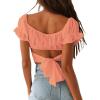 imageLYANER Womens Ruffle Short Sleeve Tie Up Back Crop Top Off Shoulder Bardot BlouseOrange