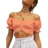 imageLYANER Womens Ruffle Short Sleeve Tie Up Back Crop Top Off Shoulder Bardot BlouseOrange