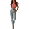 imageLYANER Womens Ruffle Short Sleeve Tie Up Back Crop Top Off Shoulder Bardot BlousePink