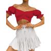 imageLYANER Womens Ruffle Short Sleeve Tie Up Back Crop Top Off Shoulder Bardot BlouseRed