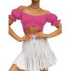 imageLYANER Womens Ruffle Short Sleeve Tie Up Back Crop Top Off Shoulder Bardot BlouseRose