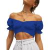 imageLYANER Womens Ruffle Short Sleeve Tie Up Back Crop Top Off Shoulder Bardot BlouseRoyal Blue
