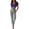 imageLYANER Womens Ruffle Short Sleeve Tie Up Back Crop Top Off Shoulder Bardot BlouseRoyal Blue