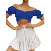 imageLYANER Womens Ruffle Short Sleeve Tie Up Back Crop Top Off Shoulder Bardot BlouseRoyal Blue