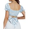 imageLYANER Womens Ruffle Short Sleeve Tie Up Back Crop Top Off Shoulder Bardot BlouseSatin Baby Blue
