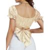 imageLYANER Womens Ruffle Short Sleeve Tie Up Back Crop Top Off Shoulder Bardot BlouseSatin Champagne