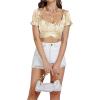 imageLYANER Womens Ruffle Short Sleeve Tie Up Back Crop Top Off Shoulder Bardot BlouseSatin Champagne
