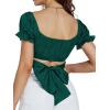 imageLYANER Womens Ruffle Short Sleeve Tie Up Back Crop Top Off Shoulder Bardot BlouseSatin Dark Green
