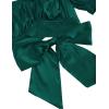 imageLYANER Womens Ruffle Short Sleeve Tie Up Back Crop Top Off Shoulder Bardot BlouseSatin Dark Green