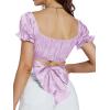 imageLYANER Womens Ruffle Short Sleeve Tie Up Back Crop Top Off Shoulder Bardot BlouseSatin Lavender