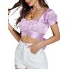 imageLYANER Womens Ruffle Short Sleeve Tie Up Back Crop Top Off Shoulder Bardot BlouseSatin Lavender