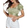 imageLYANER Womens Ruffle Short Sleeve Tie Up Back Crop Top Off Shoulder Bardot BlouseSatin Light Green