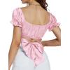 imageLYANER Womens Ruffle Short Sleeve Tie Up Back Crop Top Off Shoulder Bardot BlouseSatin Pink