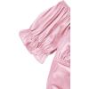 imageLYANER Womens Ruffle Short Sleeve Tie Up Back Crop Top Off Shoulder Bardot BlouseSatin Pink