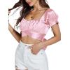 imageLYANER Womens Ruffle Short Sleeve Tie Up Back Crop Top Off Shoulder Bardot BlouseSatin Pink