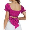imageLYANER Womens Ruffle Short Sleeve Tie Up Back Crop Top Off Shoulder Bardot BlouseSatin Purple