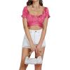 imageLYANER Womens Ruffle Short Sleeve Tie Up Back Crop Top Off Shoulder Bardot BlouseSatin Rose