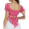 imageLYANER Womens Ruffle Short Sleeve Tie Up Back Crop Top Off Shoulder Bardot BlouseSatin Rose