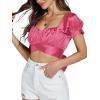 imageLYANER Womens Ruffle Short Sleeve Tie Up Back Crop Top Off Shoulder Bardot BlouseSatin Rose