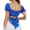 imageLYANER Womens Ruffle Short Sleeve Tie Up Back Crop Top Off Shoulder Bardot BlouseSatin Royal Blue