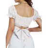 imageLYANER Womens Ruffle Short Sleeve Tie Up Back Crop Top Off Shoulder Bardot BlouseSatin White
