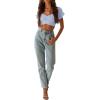 imageLYANER Womens Ruffle Short Sleeve Tie Up Back Crop Top Off Shoulder Bardot BlouseSky Blue
