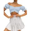 imageLYANER Womens Ruffle Short Sleeve Tie Up Back Crop Top Off Shoulder Bardot BlouseSky Blue