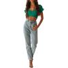 imageLYANER Womens Ruffle Short Sleeve Tie Up Back Crop Top Off Shoulder Bardot BlouseTurquoise Green