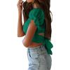 imageLYANER Womens Ruffle Short Sleeve Tie Up Back Crop Top Off Shoulder Bardot BlouseTurquoise Green