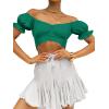 imageLYANER Womens Ruffle Short Sleeve Tie Up Back Crop Top Off Shoulder Bardot BlouseTurquoise Green