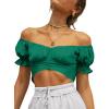 imageLYANER Womens Ruffle Short Sleeve Tie Up Back Crop Top Off Shoulder Bardot BlouseTurquoise Green