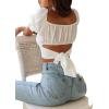 imageLYANER Womens Ruffle Short Sleeve Tie Up Back Crop Top Off Shoulder Bardot BlouseWhite