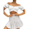 imageLYANER Womens Ruffle Short Sleeve Tie Up Back Crop Top Off Shoulder Bardot BlouseWhite