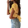imageLYANER Womens Ruffle Short Sleeve Tie Up Back Crop Top Off Shoulder Bardot BlouseYellow