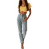 imageLYANER Womens Ruffle Short Sleeve Tie Up Back Crop Top Off Shoulder Bardot BlouseYellow