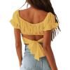 imageLYANER Womens Ruffle Short Sleeve Tie Up Back Crop Top Off Shoulder Bardot BlouseYellow