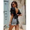 imageLYANER Womens Self Tie Back Scoop Neck Layer Ruffle Trim Short Sleeve Crop Top Blouse ShirtBlack