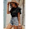 imageLYANER Womens Self Tie Back Scoop Neck Layer Ruffle Trim Short Sleeve Crop Top Blouse ShirtBlack